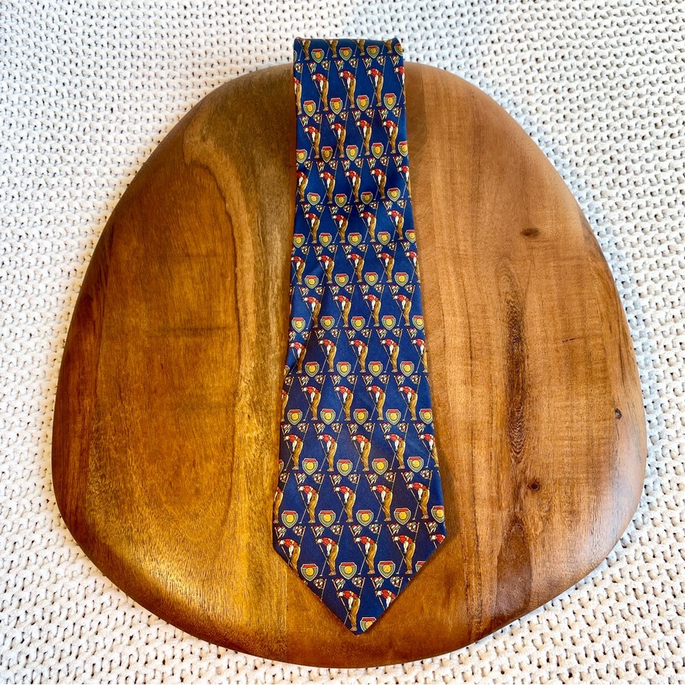 Salvatore Ferragamo Blue Yellow Golfer Pattern Silk Neck Tie